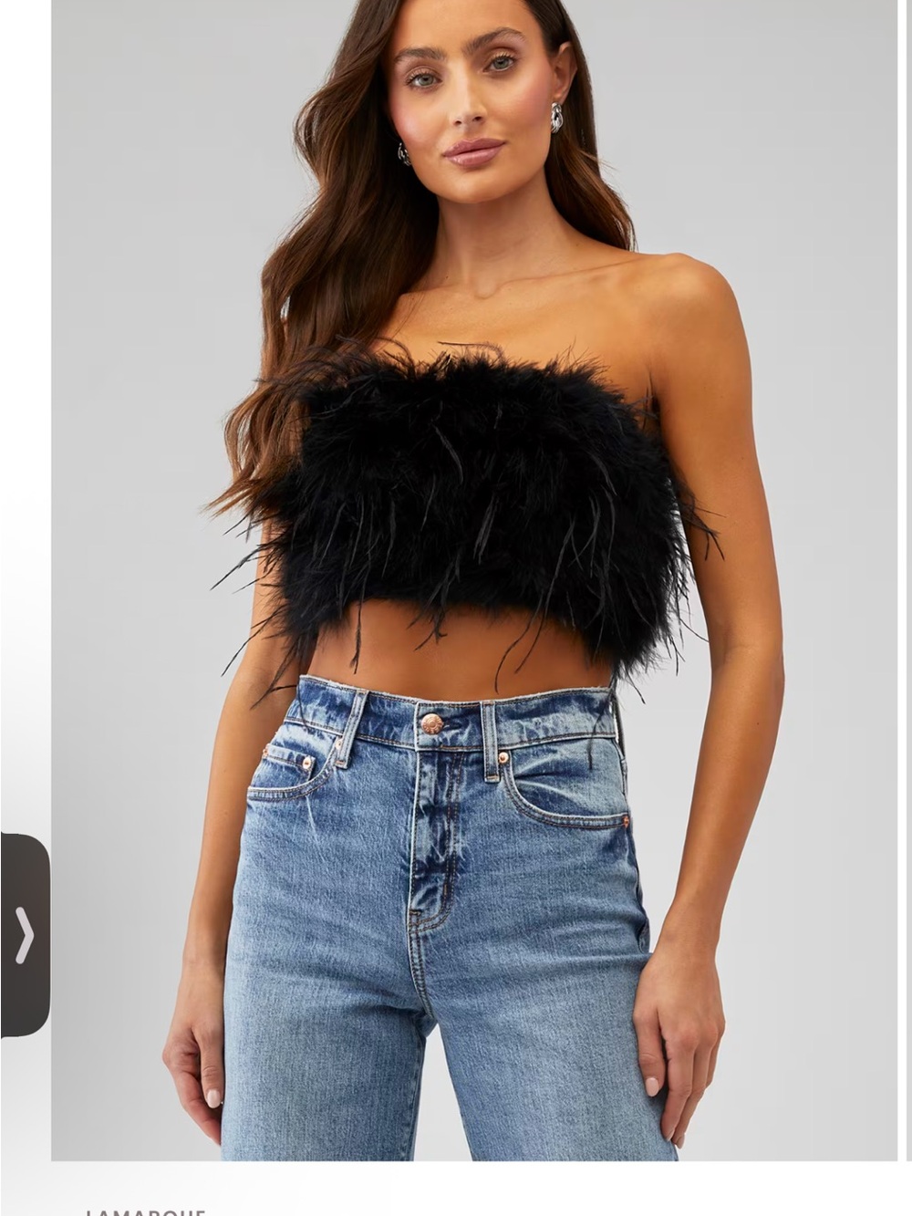 Lamarque Black Feather Strapless Crop Top